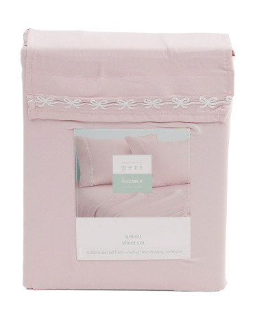 Embroidered Bow Sheet Set | TJ Maxx