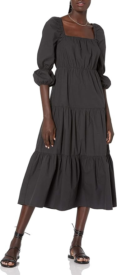 The Drop Women's Keyla Puff-Sleeve Square Neck Tiered Midi Dress | Amazon (US)