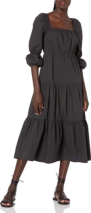 The Drop Women's Keyla Puff-Sleeve Square Neck Tiered Midi Dress | Amazon (US)