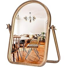 Geloo Vintage Vanity Table Mirror-Desk Makeup Mirror Golden Metal Framed Small Stand Mirrors 360 ... | Amazon (US)