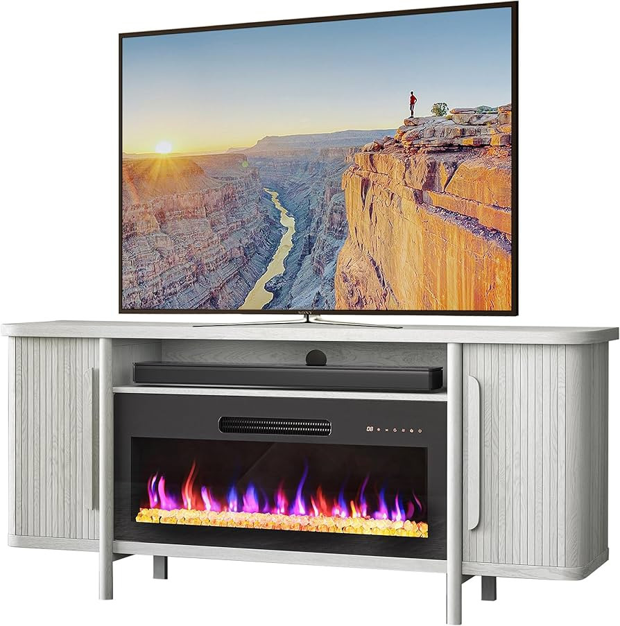BELLEZE 66" TV Stand with 36" Electric Fireplace Heater, Wood Console Table for TVs up to 75", En... | Amazon (US)