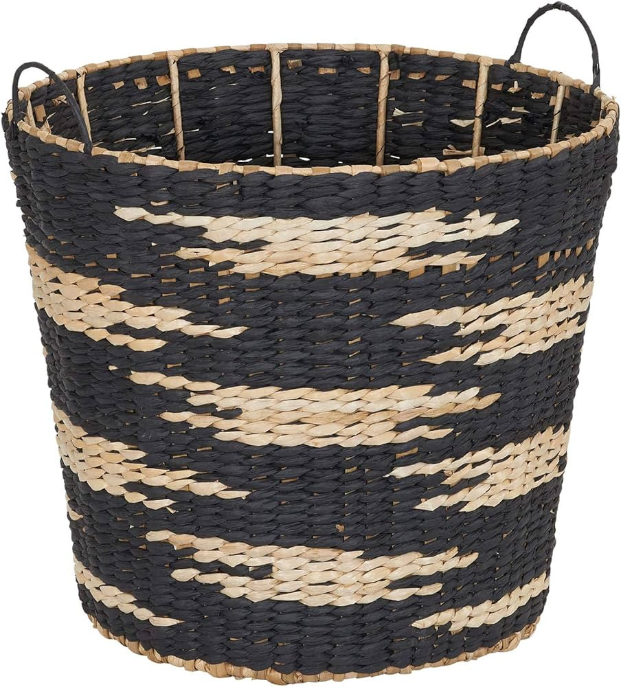 Household Essentials Large Round Woven Wicker Storage Basket with Handles | Black and Brown Geome... | Amazon (US)