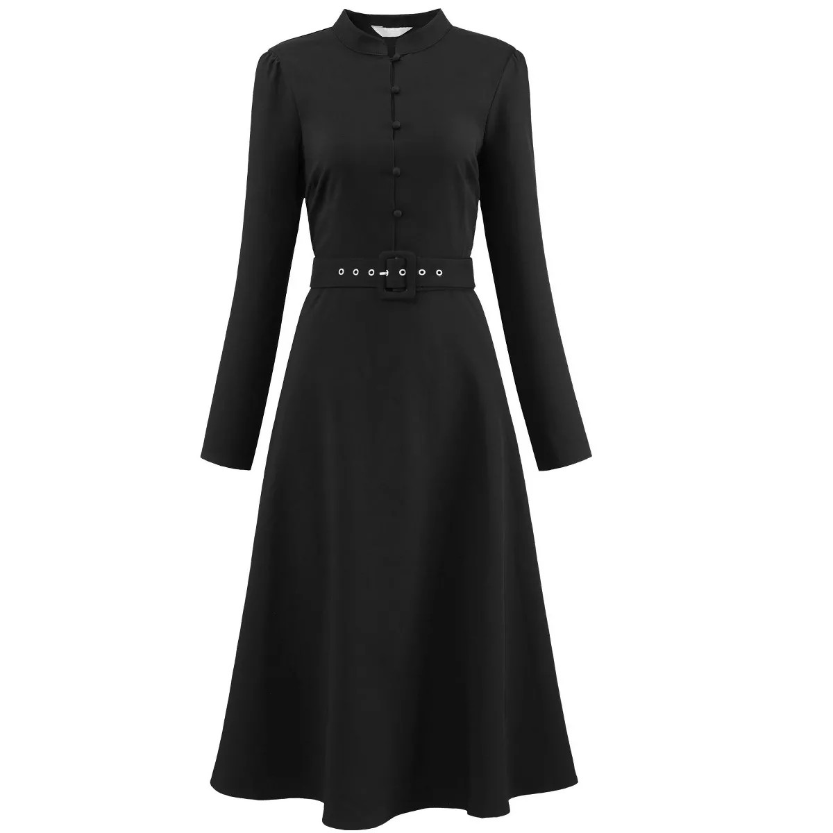 Hobemty Women's Vintage A-Line Mock Neck Long Sleeve Belted Work Flare Dress Black Medium | Target