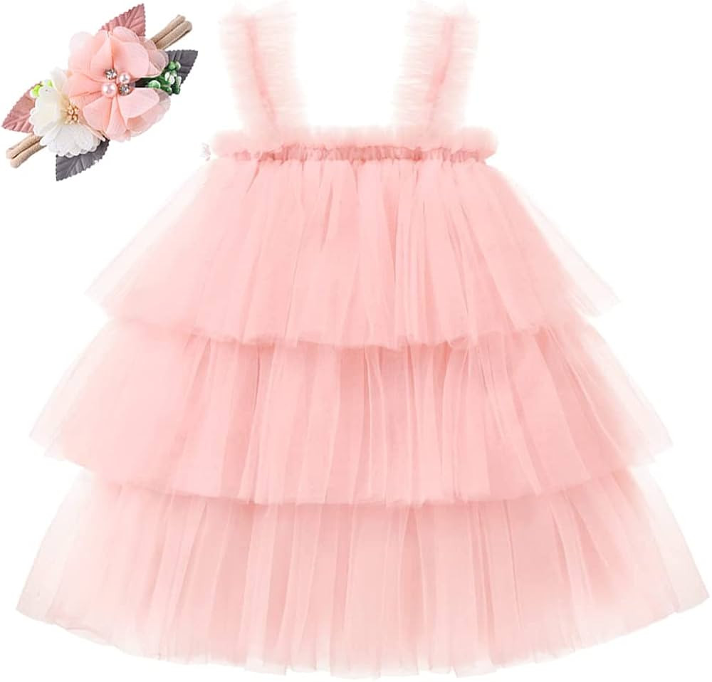 Tutu Dreams Flower Girl Tutu Dress 3 Layer Tulle Ruffles Baby Toddler Girls Princess Dresses with... | Amazon (US)