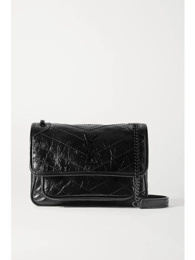 SAINT LAURENT - Niki Baby Mini Crinkled Glossed-leather Shoulder Bag - Black | NET-A-PORTER (US)