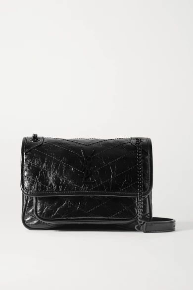 SAINT LAURENT - Niki Baby Mini Crinkled Glossed-leather Shoulder Bag - Black | NET-A-PORTER (US)