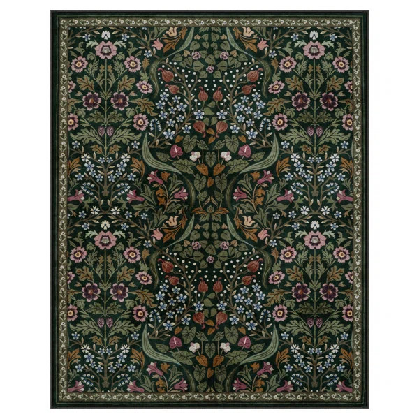 Kaldi Floral Washable Area Rug – Intricate Nature-Inspired Design, Non-Slip Soft Floor Mat for ... | Wayfair North America