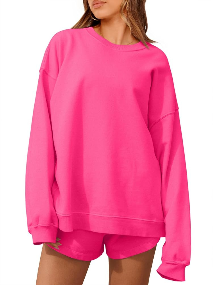 Tankaneo Womens Oversized 2 Piece Outfits Sweatsuit Casual Long Sleeve Crewneck Sweatshirts Sweat... | Amazon (US)