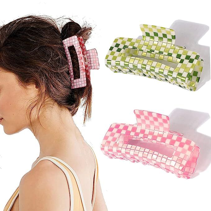 Checkered Hair Clip, Checkered Claw Clip, Large Hair Claw Clips for Thick Hair, 2pcs Hair Clips f... | Amazon (US)