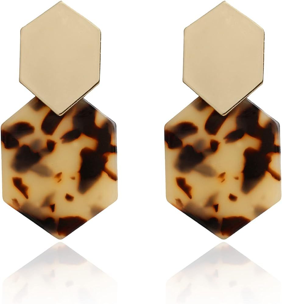 Handmade Mottled Acrylic Earrings Tortoise Shell Resin geometry Lightweight Dangle Drop Earrings ... | Amazon (US)
