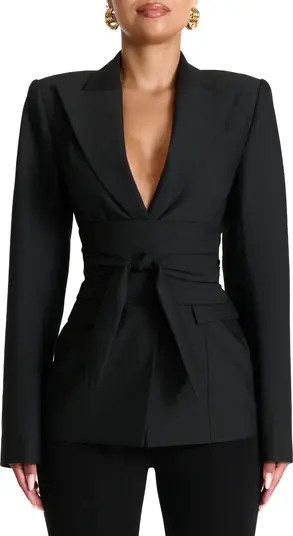 Power Shoulder Tie Waist Blazer | Nordstrom