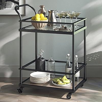 Nathan James Carter Rolling Bar and Serving Cart 2-Tiered Glass and Metal, Black/Brown | Amazon (US)