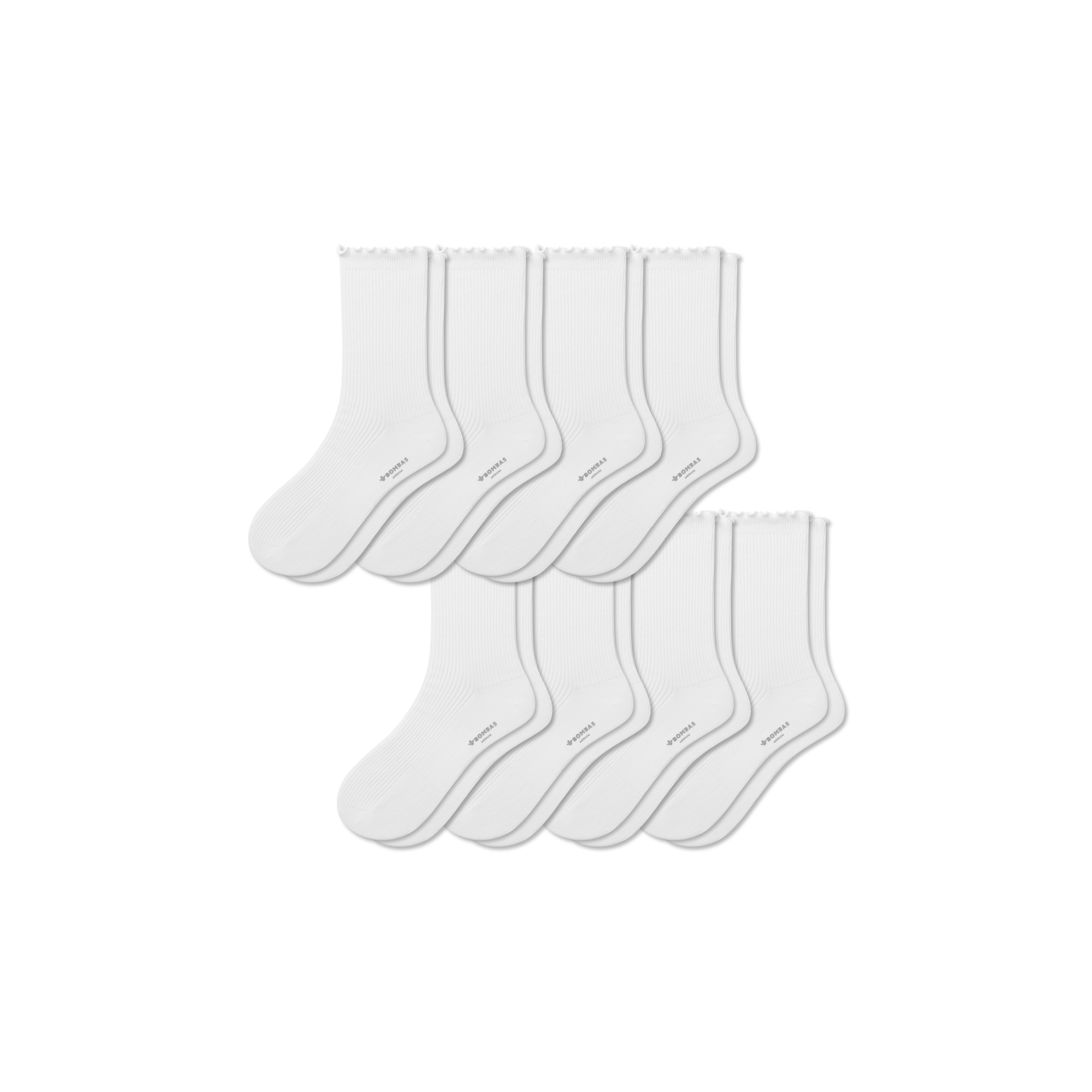 Women's Ruffle Rib Half Calf Sock 8-Pack - White - Small - Cotton Blend - Bombas | Bombas