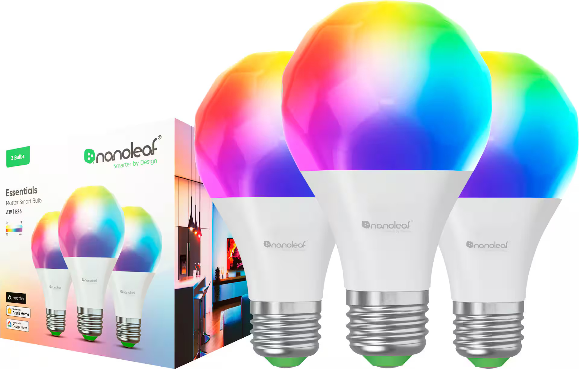 Nanoleaf Essentials Matter A19 Smart LED Light Bulb Thread & Matter-Enabled (3 Pack) Multicolor N... | Best Buy U.S.
