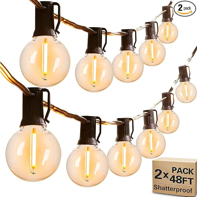 Outdoor String Lights - 2 Pack 96Ft Globe Patio Lights with 54 Dimmable G40 Shatterproof LED Bulb... | Amazon (US)