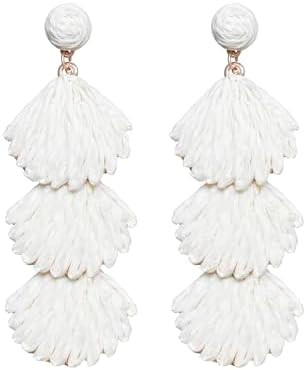 SELFWIMG Raffia Dangle Earrings for Women - Boho Statement Rattan Drop Jewelry with Shell Design,... | Amazon (US)