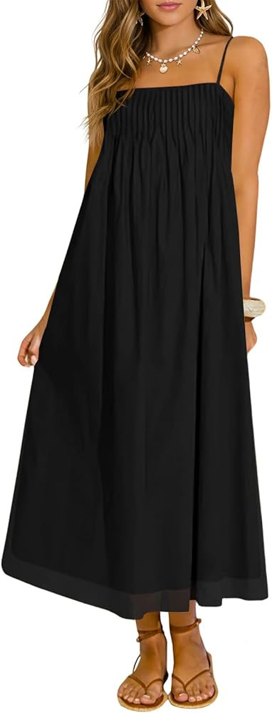 Wenrine Women's Summer Boho Maxi Dresses Spaghetti Straps Chiffon Casual Sundress Beach Vacation ... | Amazon (US)