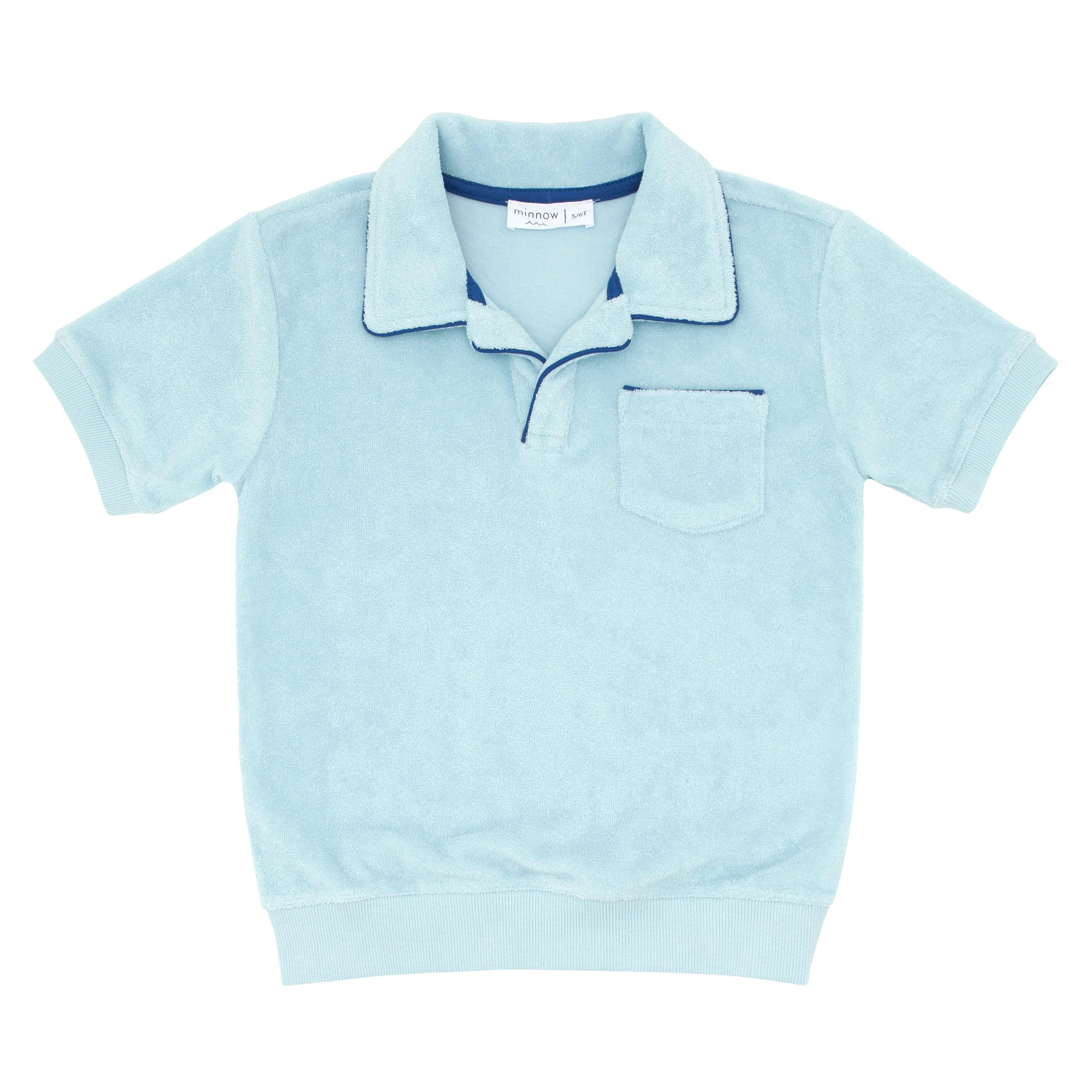 unisex pacific blue french terry polo with ribbed hem | minnow