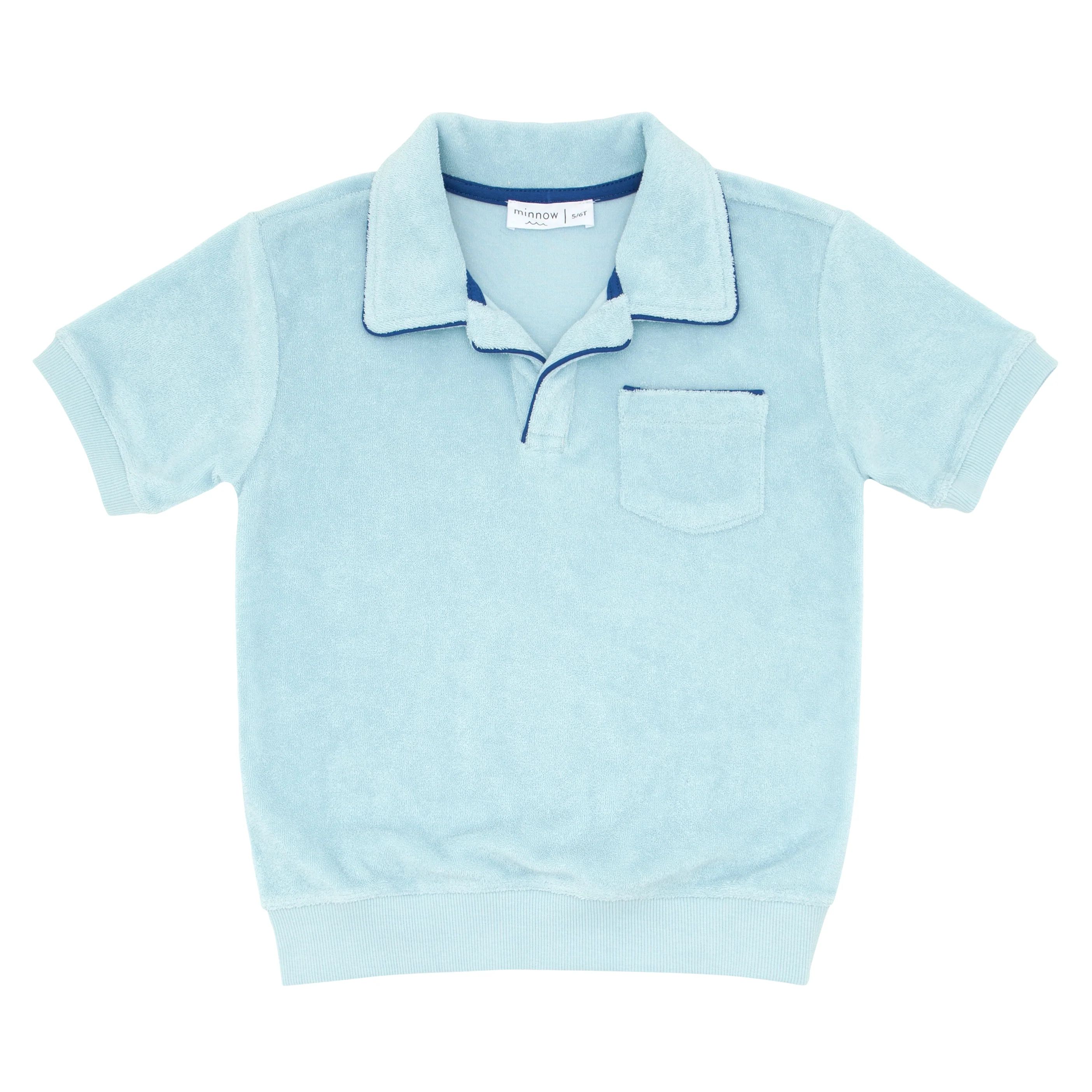 unisex pacific blue french terry polo with ribbed hem | minnow