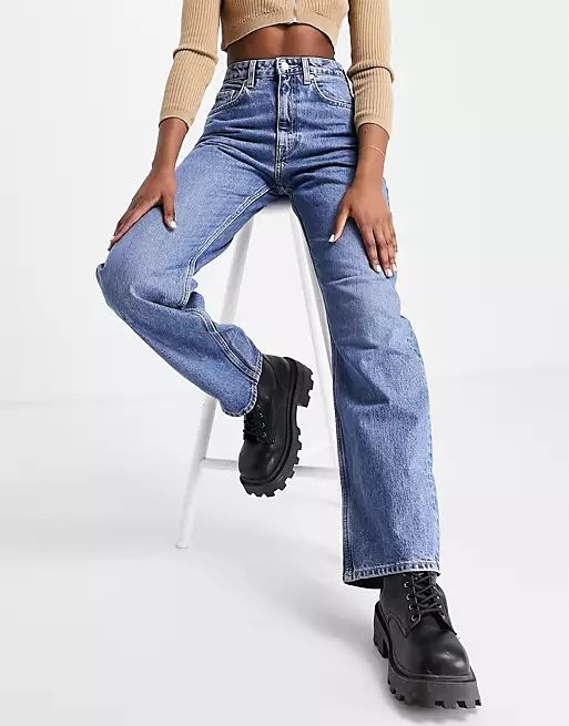 Weekday Float organic cotton high waist mom jeans in harper blue | ASOS (Global)