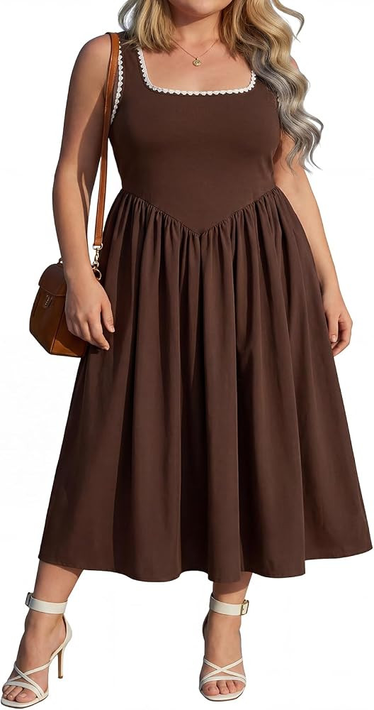 RITERA Plus Size Summer Dresses for Curvy Women Maxi Square Neck Sleeveless Casual Beach Sundress... | Amazon (US)