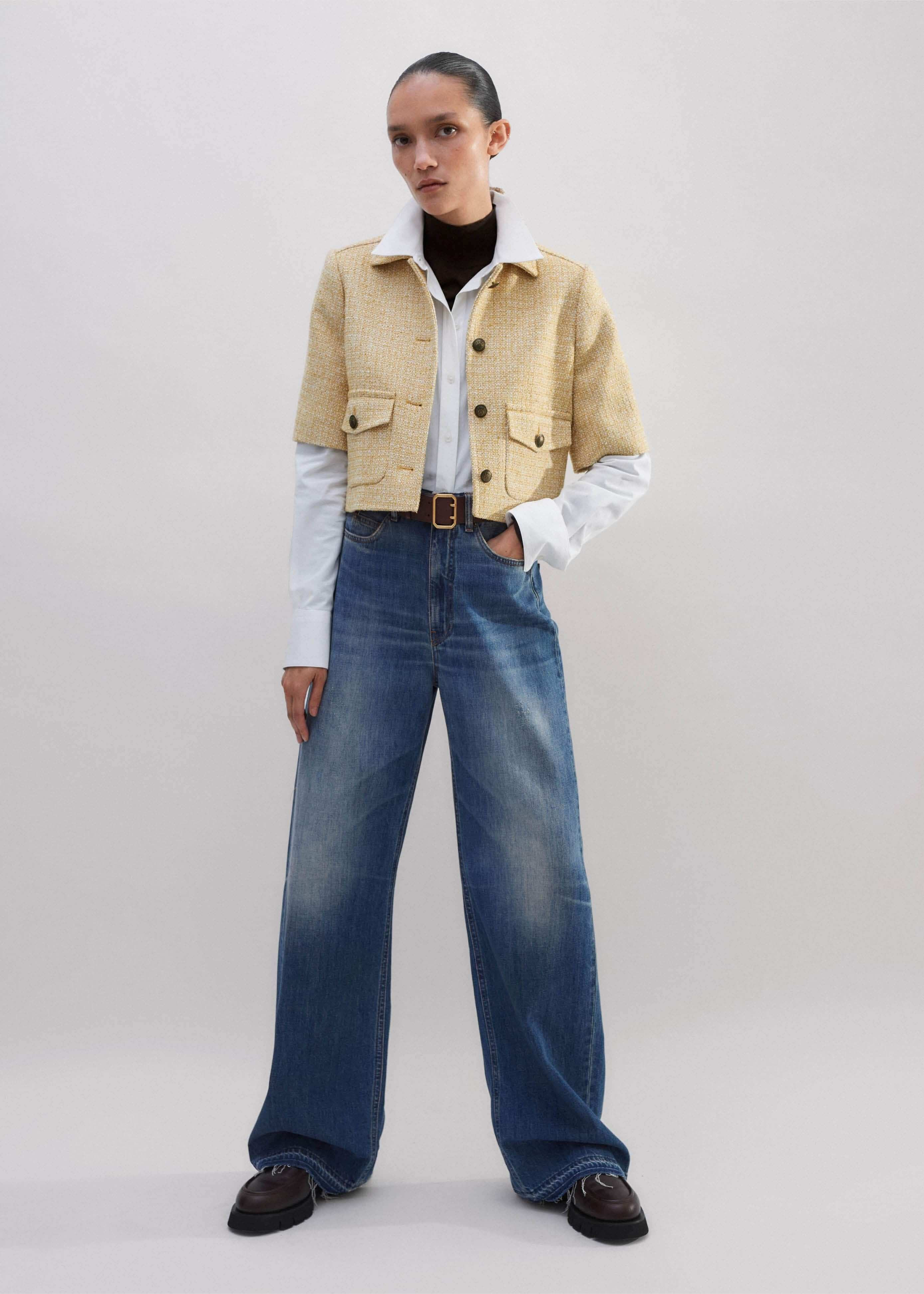 Women's Ochre Tweed Short Sleeve Crop Jacket | ME+EM | ME+EM US