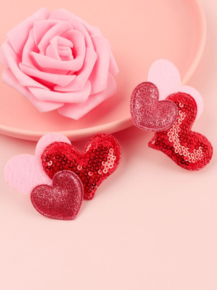 2pcs Girls Heart Decor Hair Clip | SHEIN