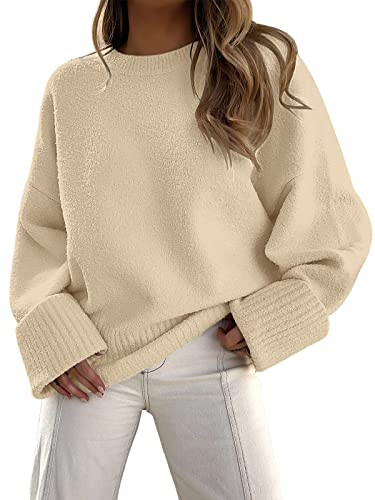 EFAN Oversized Sweaters Womens Fall Fashion Trendy Knit Chunky Cashmere Maternity Crewneck Fuzzy Warm Lightweight Apricot XL | Amazon (US)