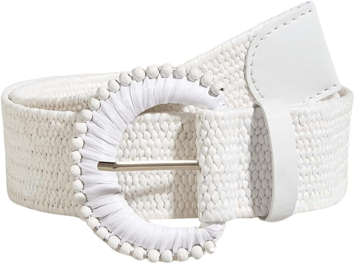 Verdusa Women's Round Buckle Straw Belts Boho Braided Waist Belt | Amazon (US)