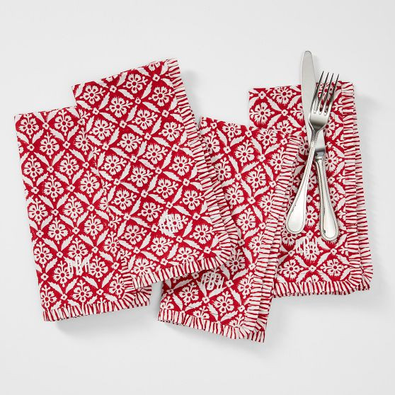 Block Print Ruffle Edge Dinner Napkins, Set of 4 | Mark and Graham