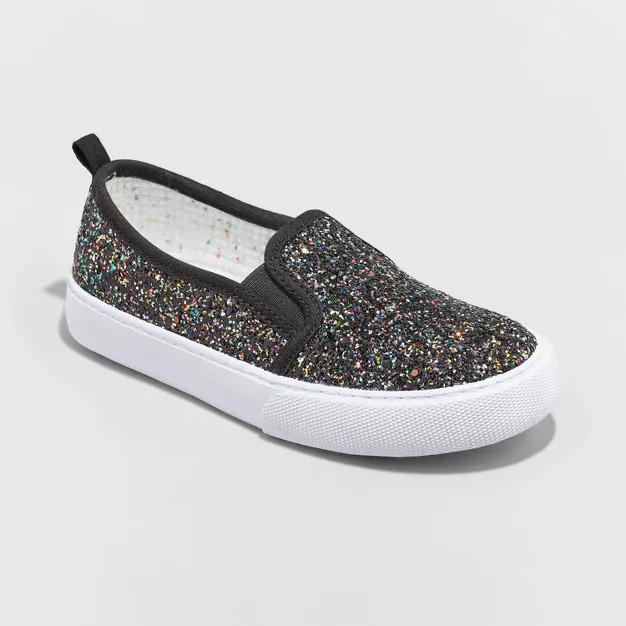 Girls' Ofra Slip-On Glitter Sneakers - Cat & Jack™ Black | Target