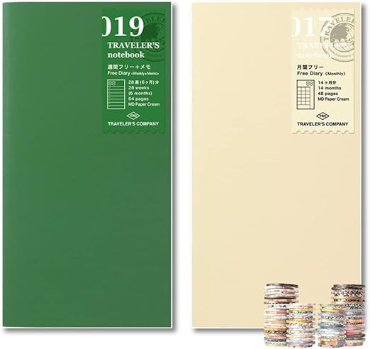 Traveler's Notebook Refill Set – 017 Monthly + 019 Weekly Memo + Bonus Random Washi Tape (3 Rol... | Amazon (US)