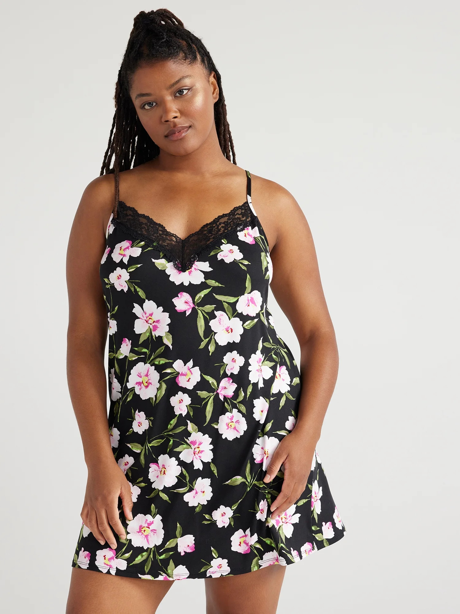 Joyspun Women’s Lace Trim Knit Chemise, Sizes S to 4X | Walmart (US)