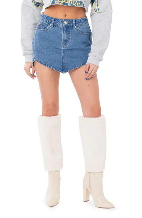 EDIKTED Triangle Denim Miniskirt in Blue at Nordstrom, Size Small | Nordstrom