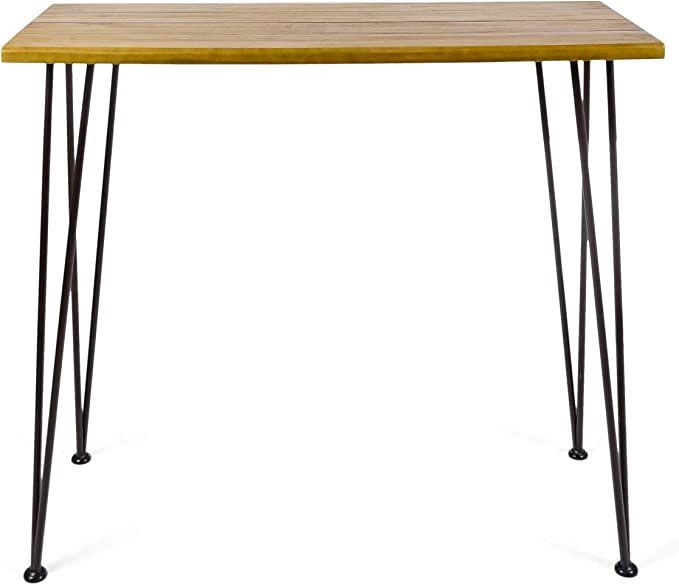 Christopher Knight Home Denali Ouotdoor Industrial Acacia Wood Bar Table with Iron Frame, Teak Fi... | Amazon (US)
