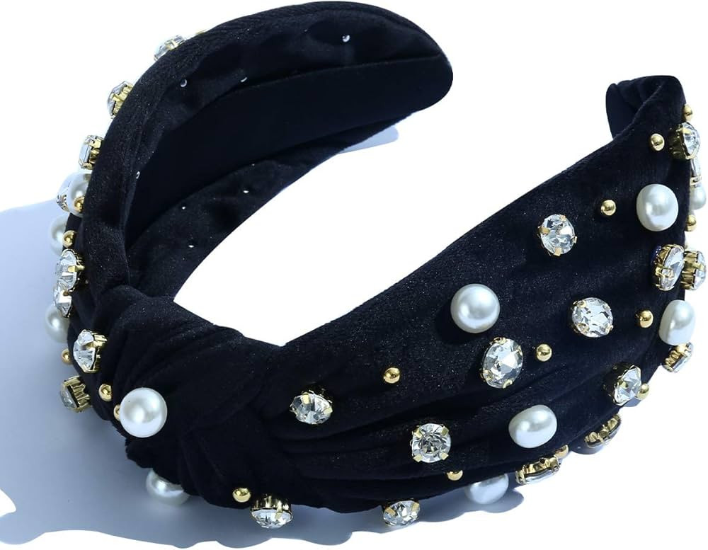 FEDANS Pearly Crystal Knotted Women Headband Luxury Pink Jeweled Embellished Top Hairband Fashion... | Amazon (US)