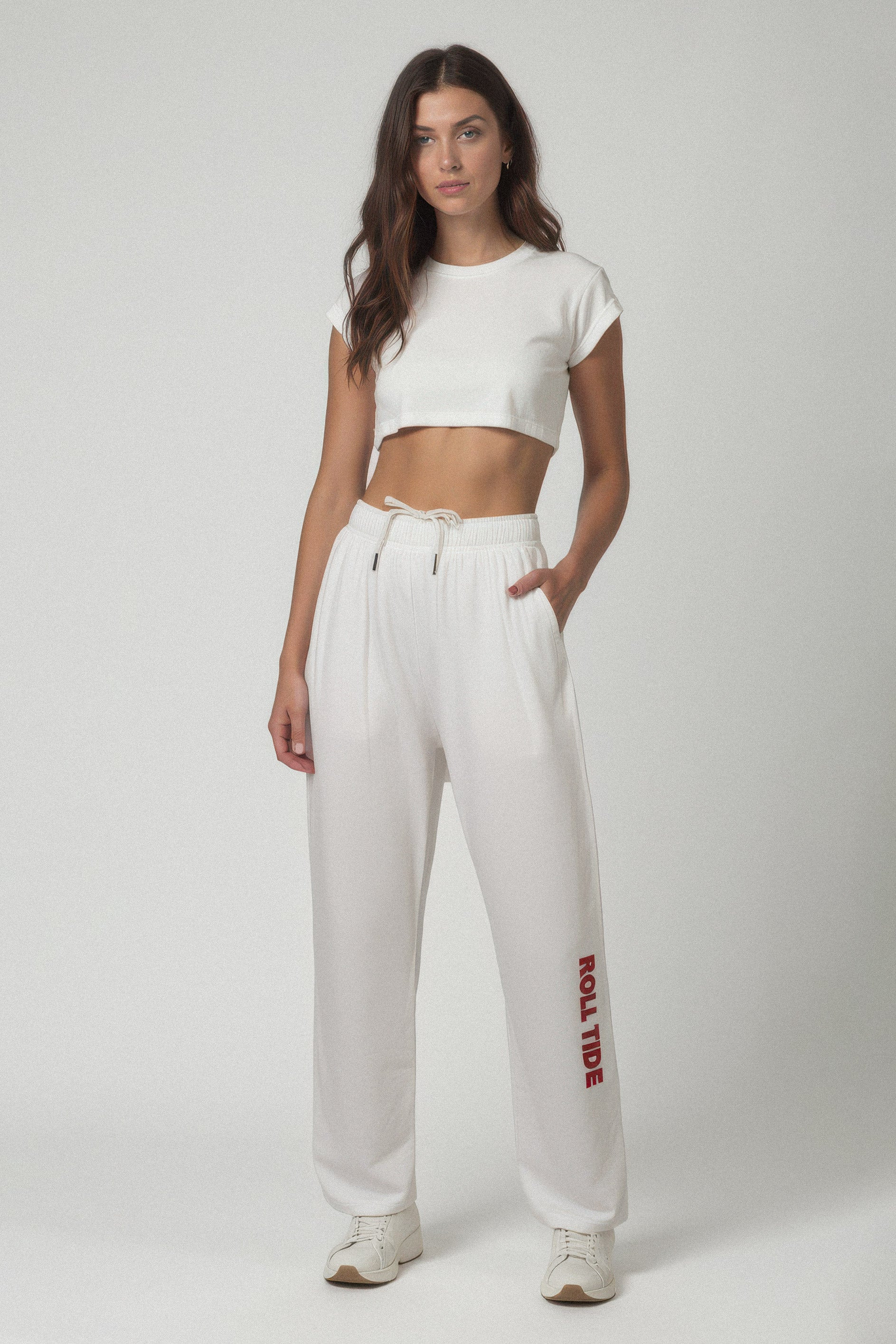 Roll Tide Softest Fleece Straight Leg Sweatpant in White | Yea Alabama