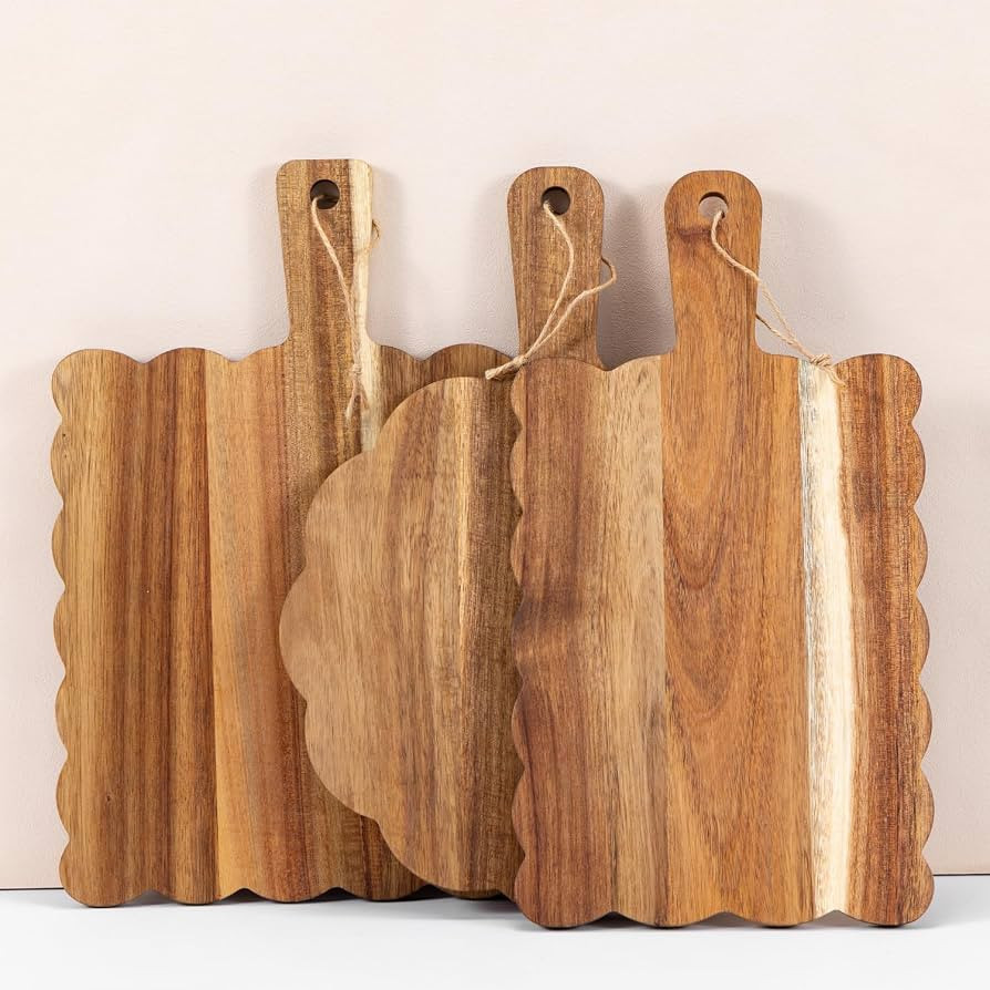Wooden Scalloped Cutting Boards set, Decor Charcuterie Boards with Handle | Amazon (US)