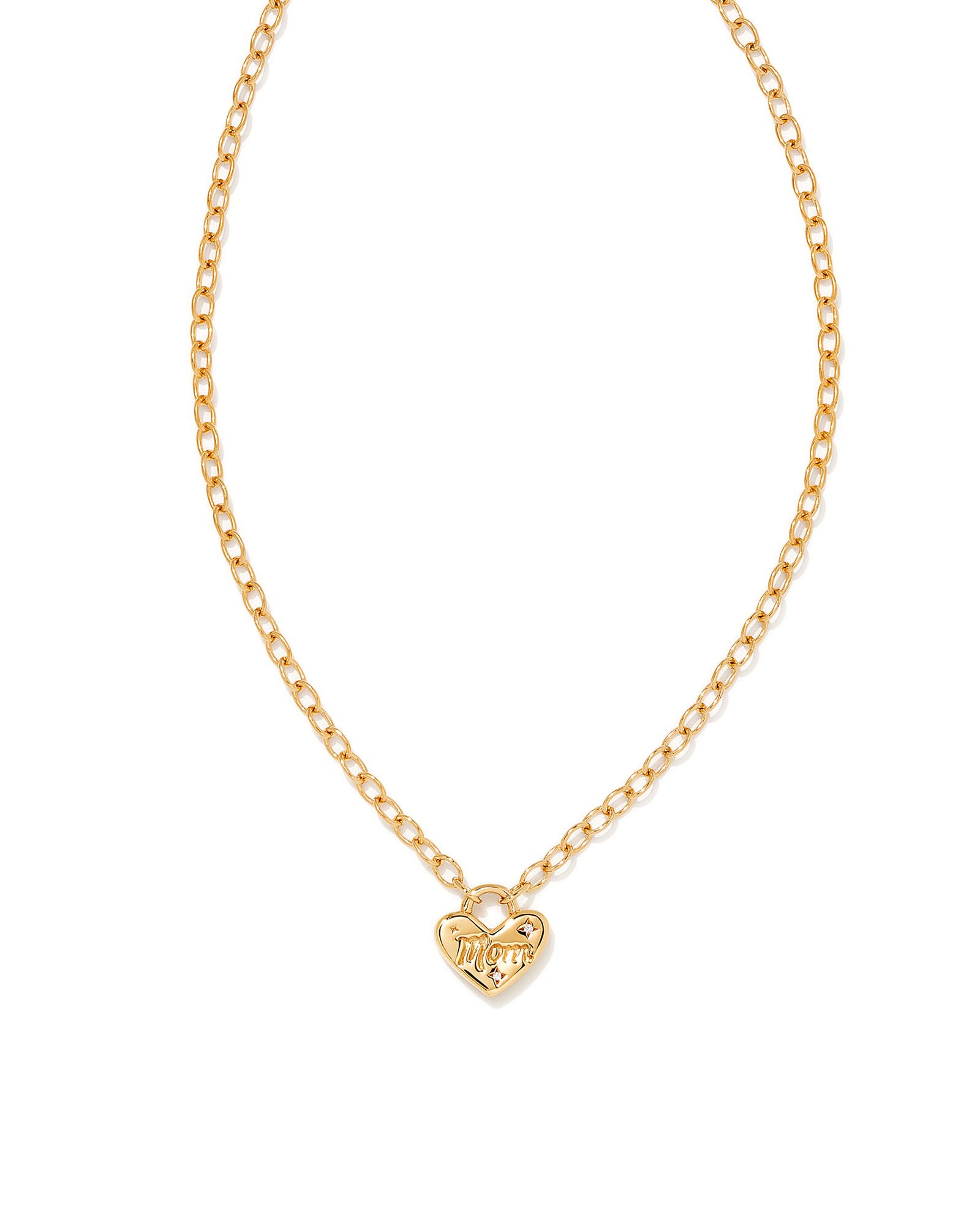 Mom Heart Padlock 18k Yellow Gold Vermeil Pendant Necklace in White Sapphire | Kendra Scott