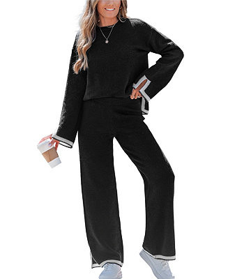 Women's Contrast Trim Knit Lounge Set | Macy's