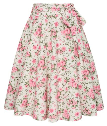 Belle Poque Womens A Line Pink Flower Skirt Swing Floral Midi Skirt Retro Skirts for Women Plus Size 2XL | Amazon (US)