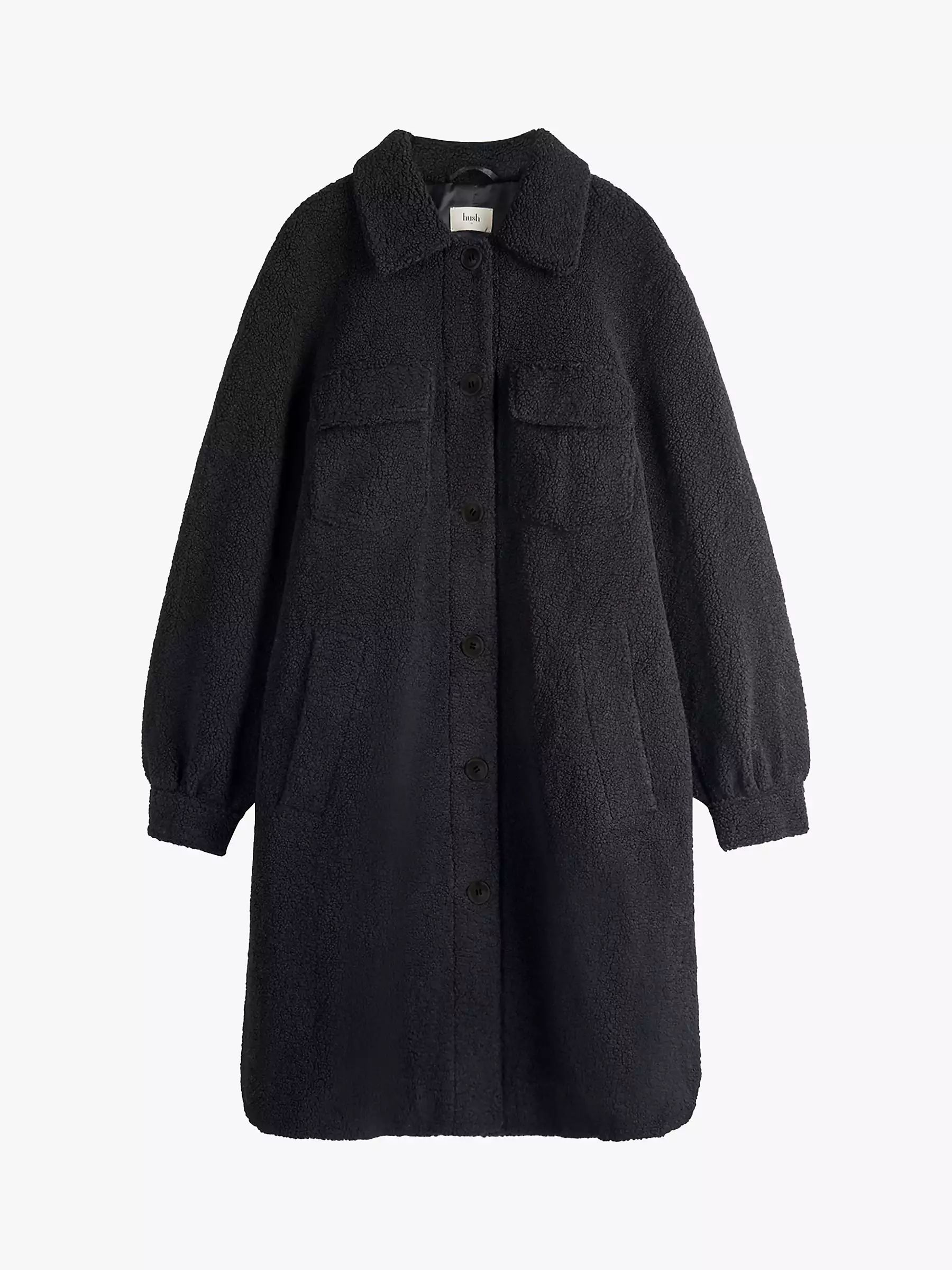 hush Monroe Teddy Coat, Black | John Lewis (UK)