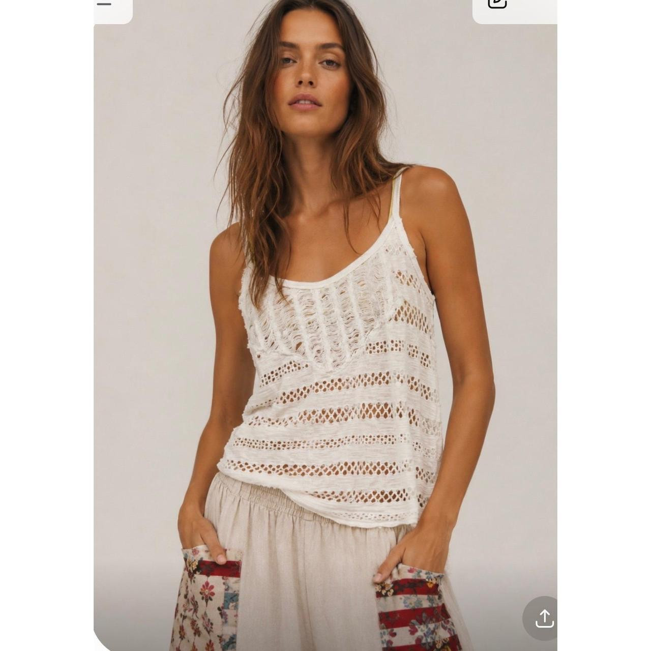 Free People Women's Tank top - Cream/White - 30B | Depop US