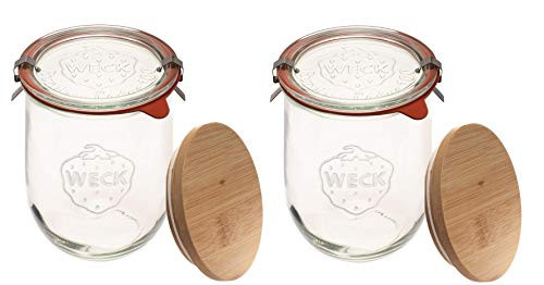 Weck Jars - 33.8 fl. oz Weck Tulip Jars 1 Liter - Sour Dough Starter Jars - Large Glass Jars for Sourdough Suitable for Canning and Storage - (2 Jars, Glass Lids & Wooden Lids) | Amazon (US)
