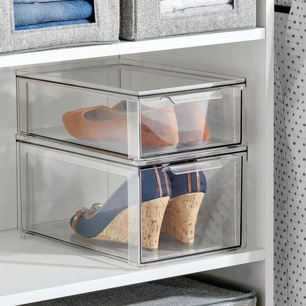 Mdesign Stackable Closet Storage Bin Box With Drawer - Clear | Wayfair North America