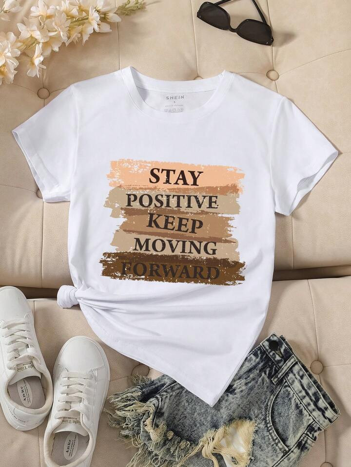 INAWLY Women Summer Casual Daily Slogan Print Short Sleeve T-Shirt Graphic Tees Women Tops | SHEIN