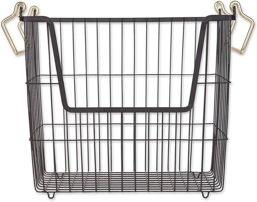 DII Metal Wire Mesh Stackable Utility Storage Bin, Large Rectangle, 13x10x11, Black/Gold | Amazon (US)