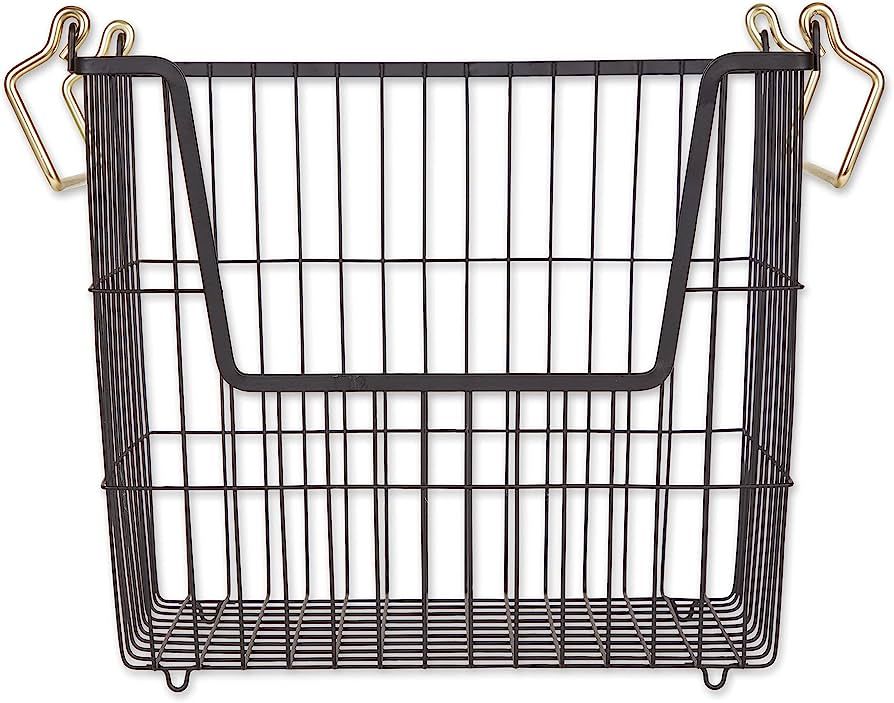 DII Metal Wire Mesh Stackable Utility Storage Bin, Large Rectangle, 13x10x11, Black/Gold | Amazon (US)