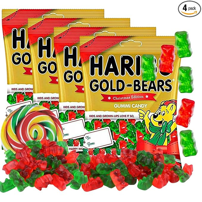 Needzo 2024 Gummy Bears, Fruit Flavored Red White and Green Chewy Candies, Christmas Themed Gummi... | Amazon (US)