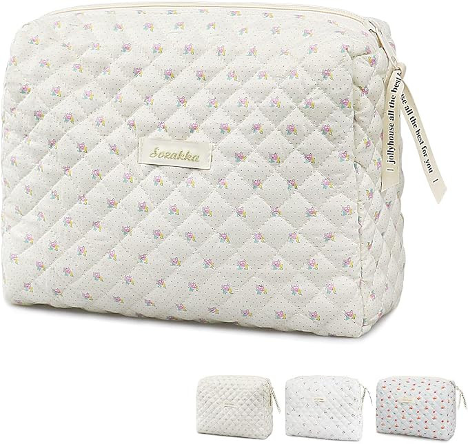 Travel Toiletry Bag, Cotton Floral Travel Makeup Bag, Portable Cosmetic Bag, Travel Makeup Storag... | Amazon (UK)